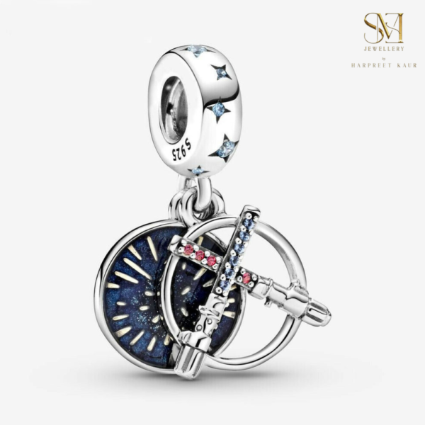 Explore the wonders of the cosmos with our exquisite Astronaut Charm, crafted in sterling silver and adorned with sparkling blue stones—a perfect piece for dreamers and stargazers alike. - Image 3