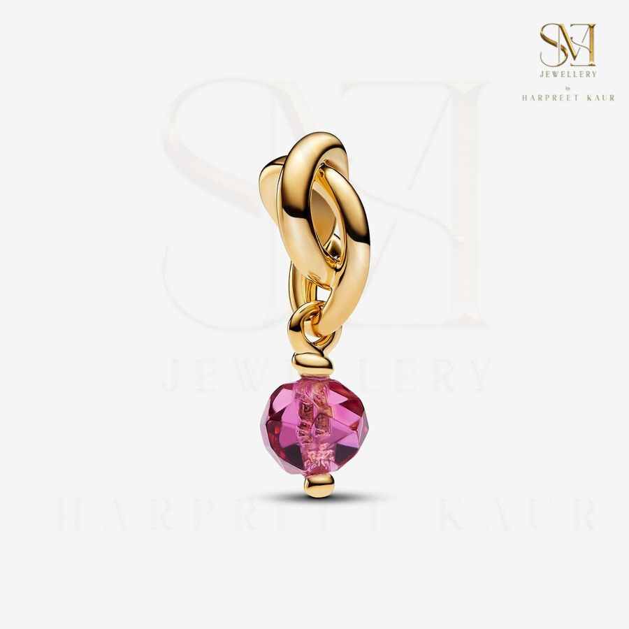 Celebrate the elegance of October with our stunning Birthstone Eternity Circle Dangle Charm, featuring a radiant pink gemstone in a golden embrace. Perfect for adding a personal touch to any collection!”