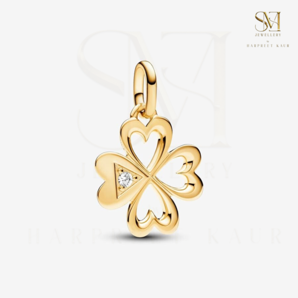 Bring love and luck into your life with our heart four-leaf clover medallion charm – a perfect symbol of positivity and good fortune.”