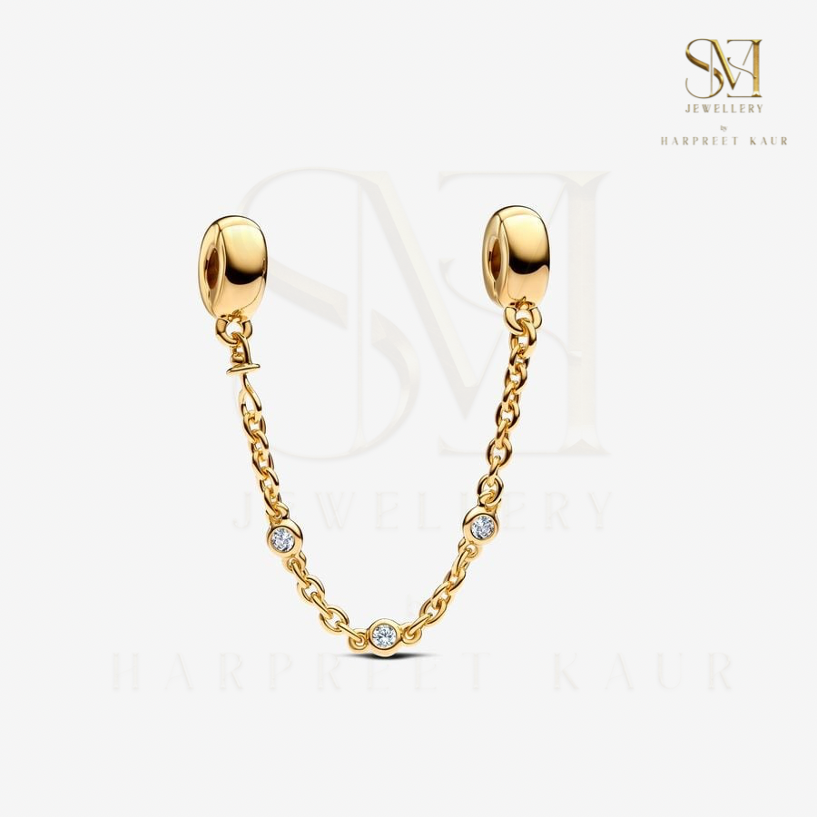 Secure your style with our elegant gold safety chain, adding both beauty and peace of mind to your treasured pieces.”