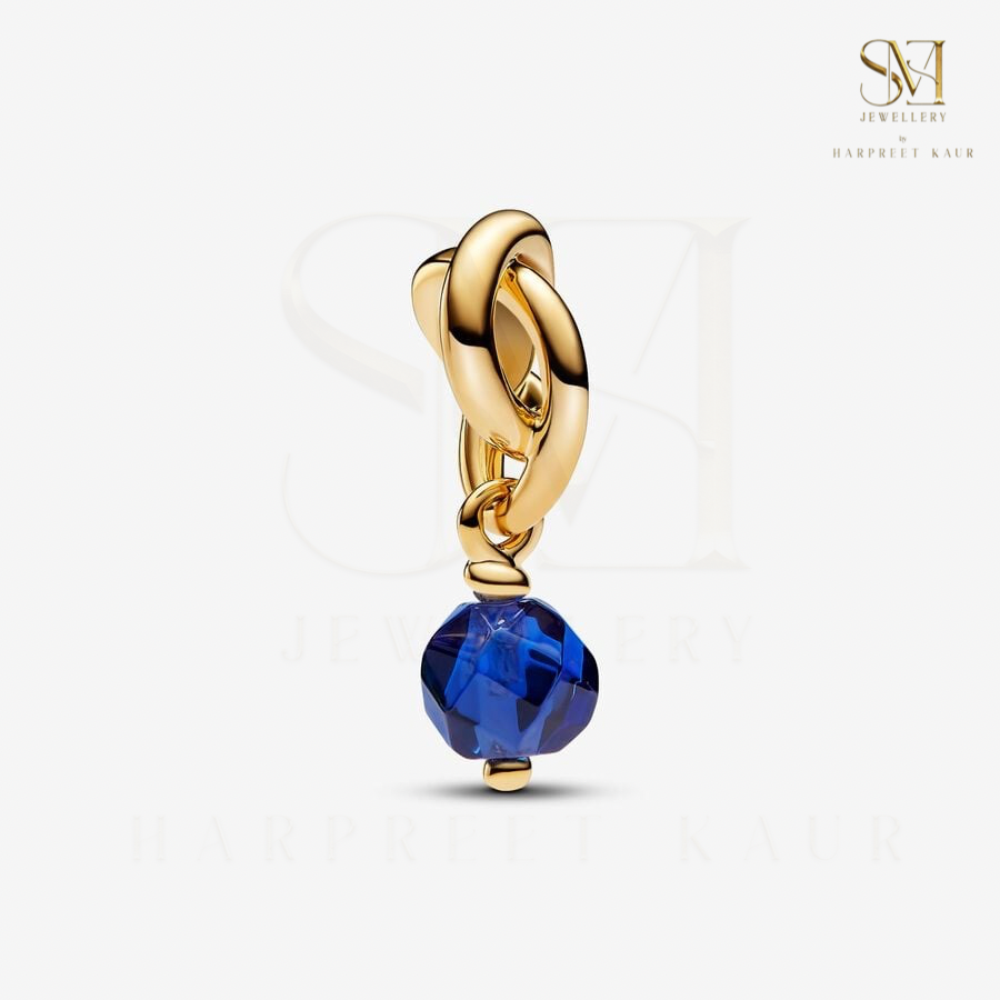Celebrate September with our Birthstone Eternity Circle Dangle Charm, featuring the deep blue of sapphire for wisdom and elegance.”