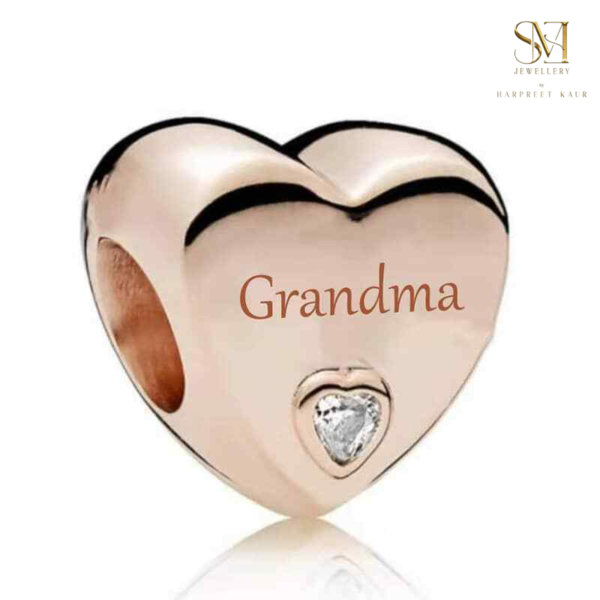 Celebrate your loved ones with our heartfelt charms – beautifully designed heart-shaped pieces with a sparkling stone, each engraved with names like ‘Mum,’ ‘Wife,’ ‘Sister,’ and ‘Grandma’ to cherish those special bonds. - Image 4