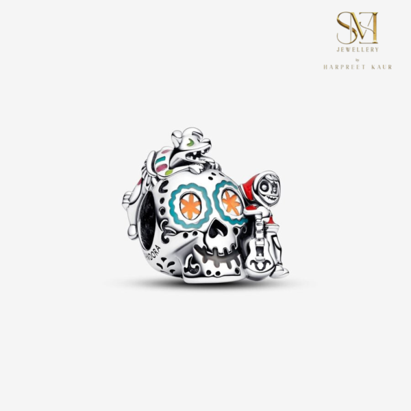 A unique charm for someone special! This vibrant skull charm, filled with colors and celebration, adds a bold touch to your style.