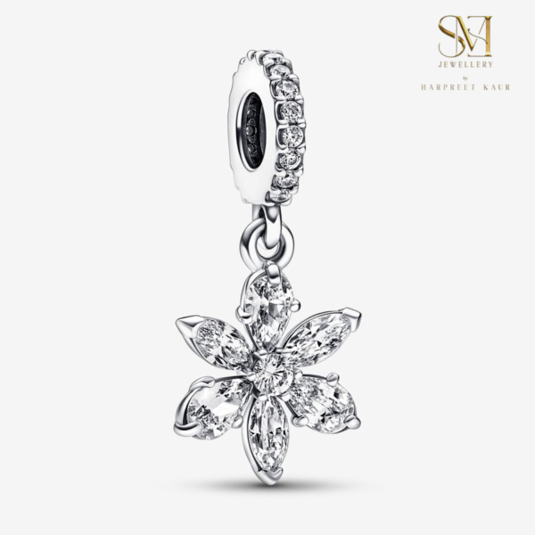 Bloom with elegance—this gemstone-studded flower charm brings beauty and grace to any collection.