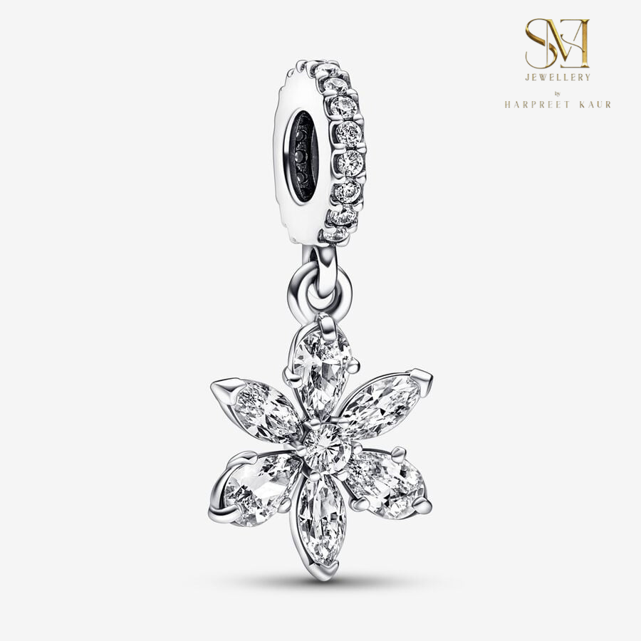 Bloom with elegance—this gemstone-studded flower charm brings beauty and grace to any collection.