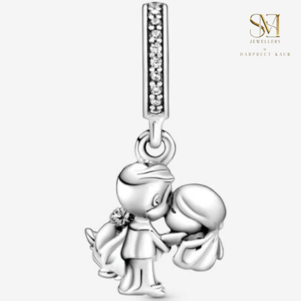 Celebrate love with our exquisite silver charm featuring a boy and girl sharing a sweet kiss—perfect for any romantic occasion. - Image 2